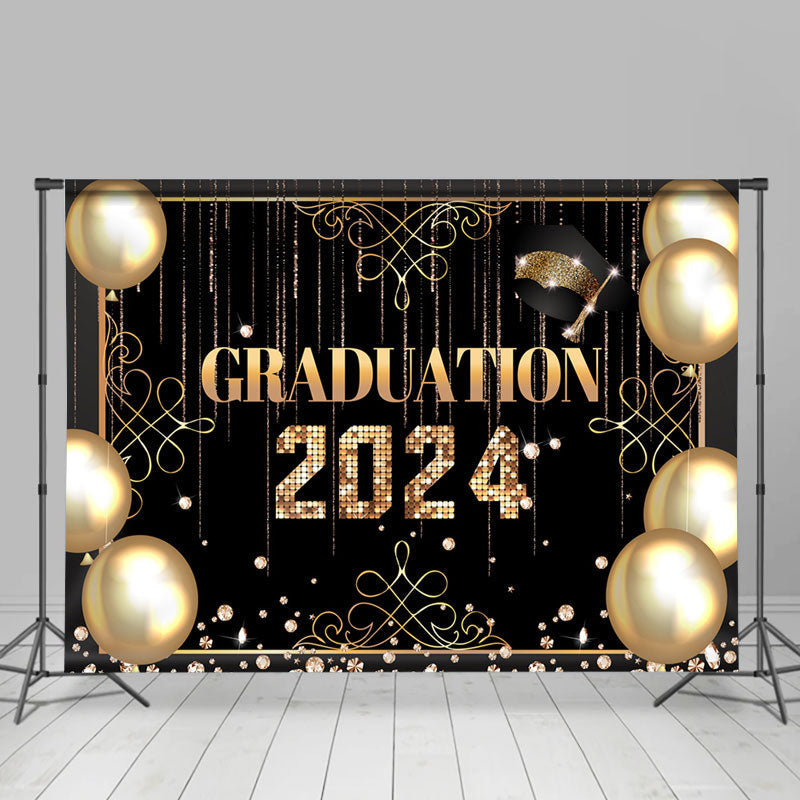 Lofaris Gold Black Balloon Happpy 2024 Graduation Backdrop