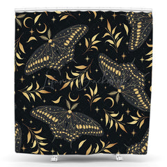 Lofaris Gold Black Butterfly Animals Birthday Shower Curtain