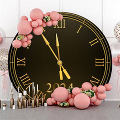 Lofaris Gold Black Clock 2024 Circle Happy New Year Backdrop