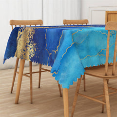 Lofaris Gold Blue Teal Marble Vein Rectangle Tablecloth