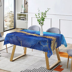 Lofaris Gold Blue Teal Marble Vein Rectangle Tablecloth