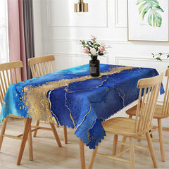 Lofaris Gold Blue Teal Marble Vein Rectangle Tablecloth