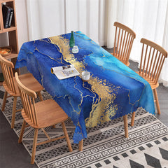 Lofaris Gold Blue Teal Marble Vein Rectangle Tablecloth