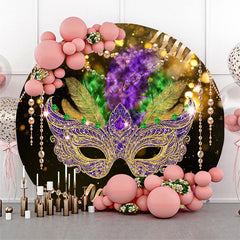 Lofaris Gold Bokeh Feather Masked Ball Round Party Backdrop