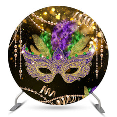 Lofaris Gold Bokeh Feather Masked Ball Round Party Backdrop