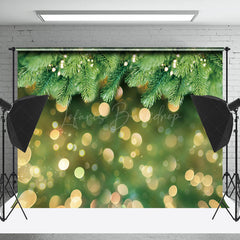 Lofaris Gold Bokeh Green Pine Christmas Photo Backdrop