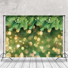 Lofaris Gold Bokeh Green Pine Christmas Photo Backdrop