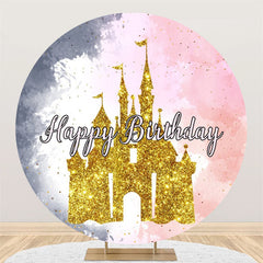 Lofaris Gold Castle Pink And Grey Round Birthday Backdrop