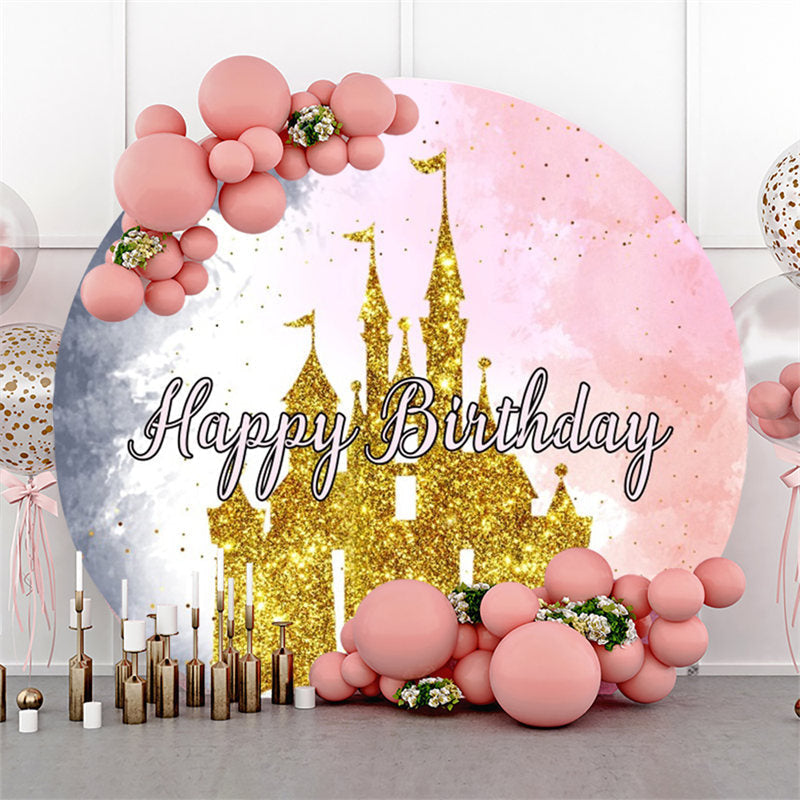 Lofaris Gold Castle Pink And Grey Round Birthday Backdrop