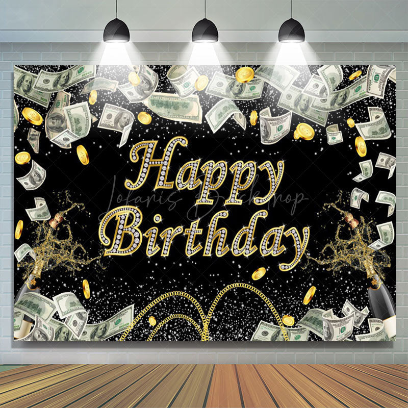 Lofaris Gold Coins Dollar Bills Spark Black Birthday Backdrop