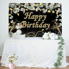 Lofaris Gold Coins Dollar Bills Spark Black Birthday Backdrop