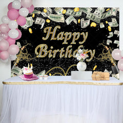 Lofaris Gold Coins Dollar Bills Spark Black Birthday Backdrop