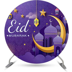 Lofaris Gold Crescent Purple Star Round Eid Mubarak Backdrop