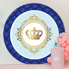 Lofaris Gold Crown Blue Birthday Party Round Backdrop Cover