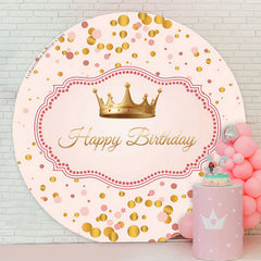 Lofaris Gold Crown Dots Pink Happy Birthday Circle Backdrop