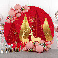 Lofaris Gold Elk Glitter And Red Round Chrismas Backdrop Kit