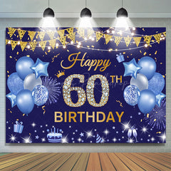 Lofaris Gold Flags Blue Happy 60th Birthday Backdrop