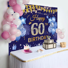 Lofaris Gold Flags Blue Happy 60th Birthday Backdrop