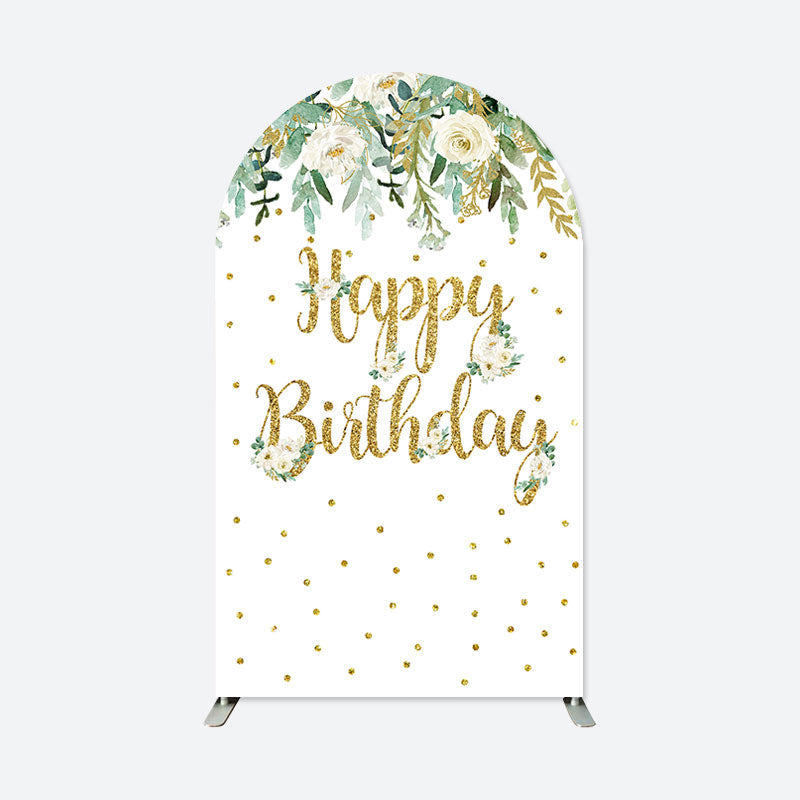 Lofaris Gold Floral Birthday Double Sided Arch Backdrop