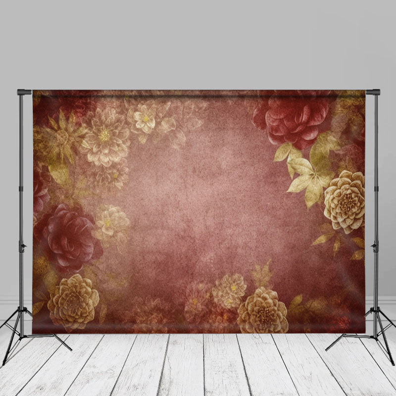 Lofaris Gold Floral Red Abstract Fine Art Photo Booth Backdrop