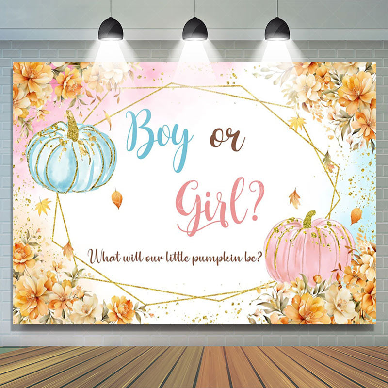 Lofaris Gold Flower Boy or Girl Pumpkins Gender Reveal Backdrop