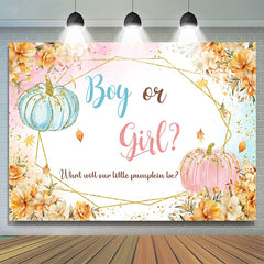 Lofaris Gold Flower Boy or Girl Pumpkins Gender Reveal Backdrop