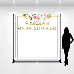 Lofaris Gold Frame White Floral Custom Baby Shower Backdrop