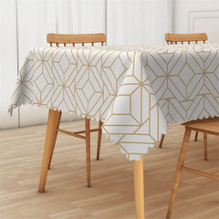 Lofaris Gold Geometric Grid Rhombus White Rectangle Tablcloth