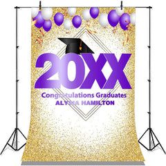 Lofaris Gold Glitter And Purple Ballons Congratulatios Backdrop