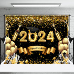 Lofaris Gold Glitter Balloon Champagne Graduation Backdrop