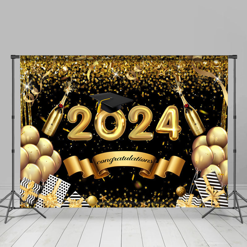 Lofaris Gold Glitter Balloon Champagne Graduation Backdrop