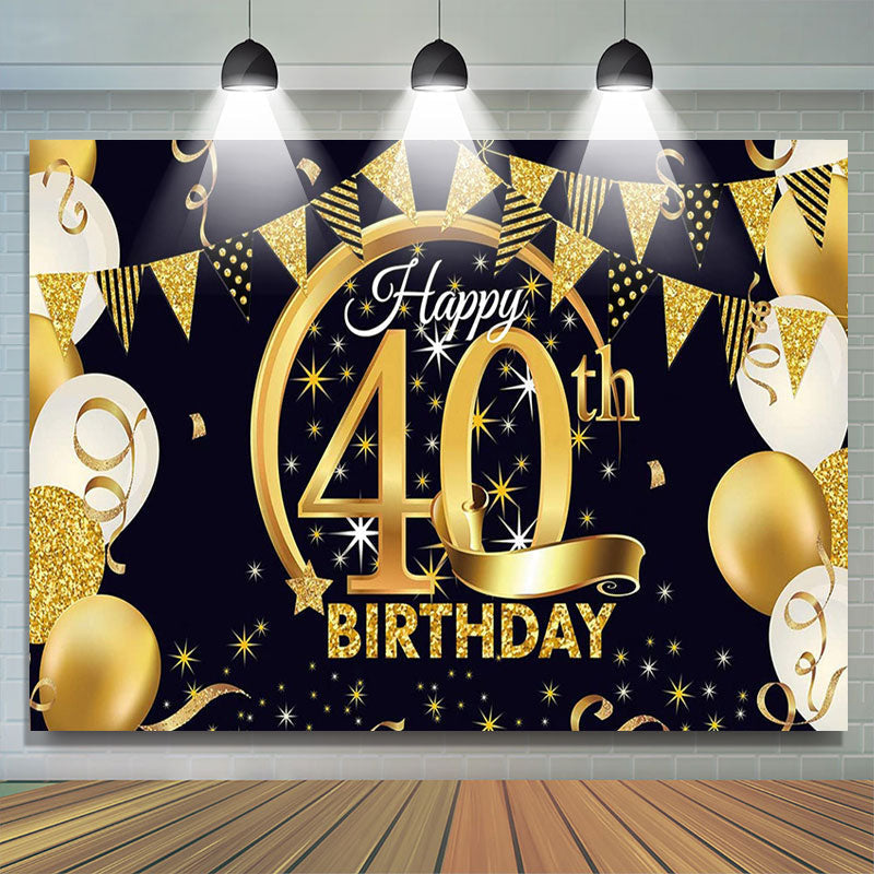 Gold Glitter Balloon Happy 40th Birthday Backdrop - Lofaris