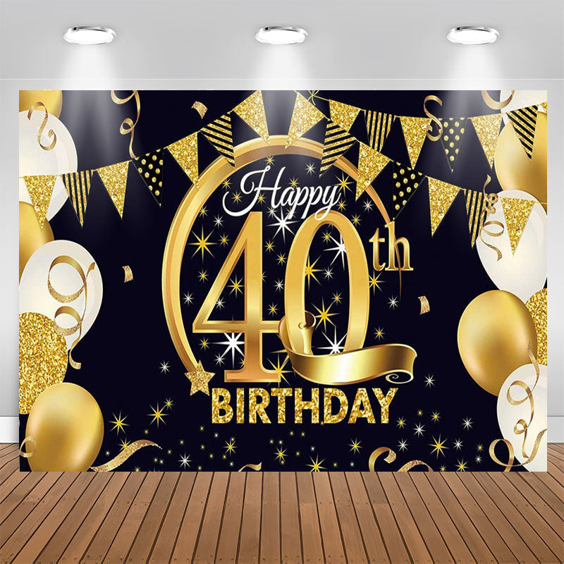 Gold Glitter Balloon Happy 40th Birthday Backdrop - Lofaris