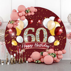 Lofaris Gold Glitter Balloon Red Round 60th Birthday Backdrop