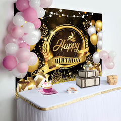 Lofaris Gold Glitter Balloons Crown Happy Birthday Backdrop