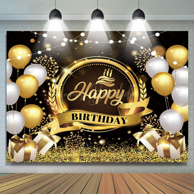 Lofaris Gold Glitter Balloons Crown Happy Birthday Backdrop