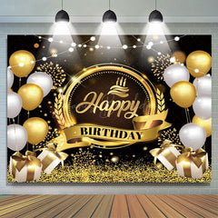 Lofaris Gold Glitter Balloons Crown Happy Birthday Backdrop