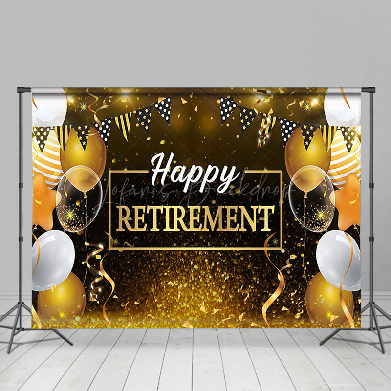 Lofaris Gold Glitter Balloons Flag Happy Retirement Backdrop