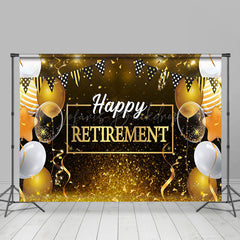 Lofaris Gold Glitter Balloons Flag Happy Retirement Backdrop