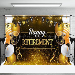 Lofaris Gold Glitter Balloons Flag Happy Retirement Backdrop