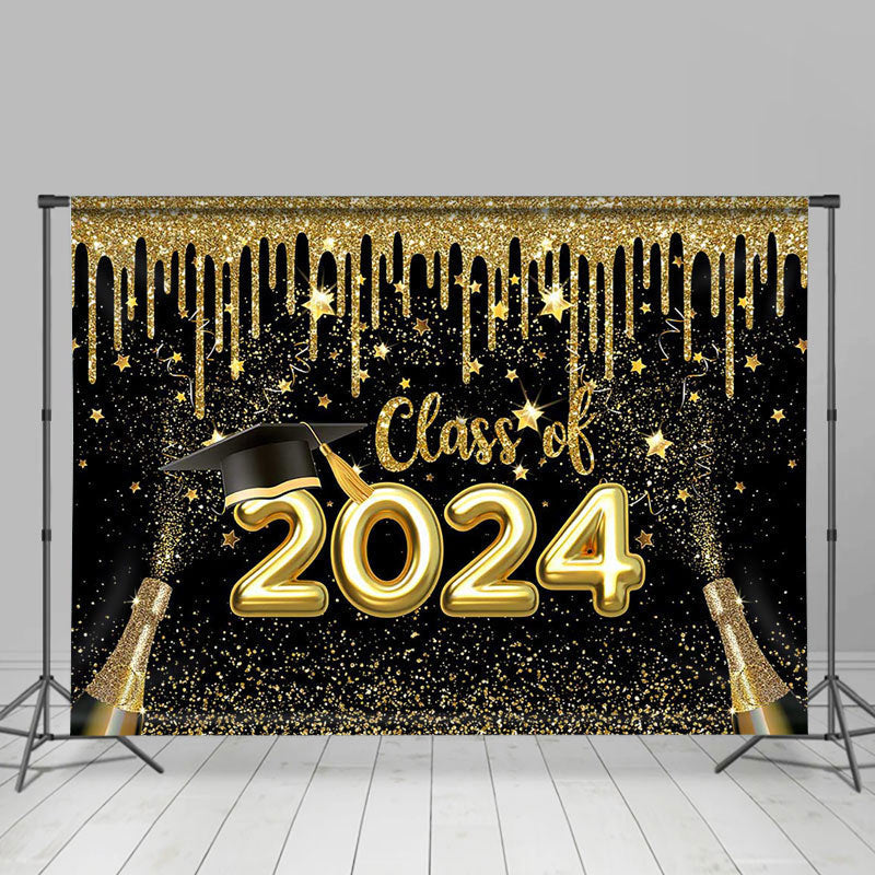 Lofaris Gold Glitter Black Class Of 2024 Graduation Backdrop