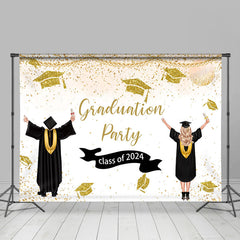 Lofaris Gold Glitter Caps Class Of 2024 Happy Grad Backdrop