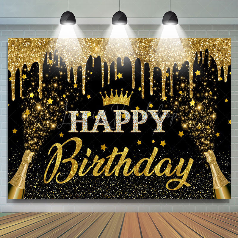 Lofaris Gold Glitter Crown Champagne Birthday Party Backdrop