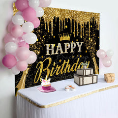 Lofaris Gold Glitter Crown Champagne Birthday Party Backdrop