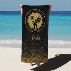 Lofaris Gold Glitter Custom 30th Birthday Beach Towel as Gifts