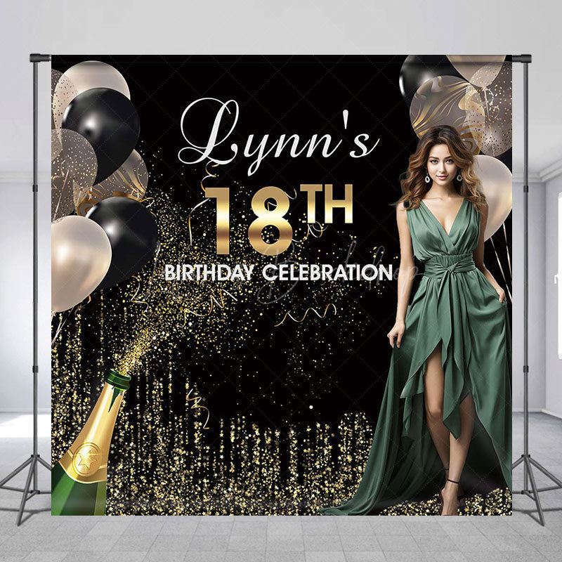 Lofaris Gold Glitter Custom Photo 18th Birthday Backdrop