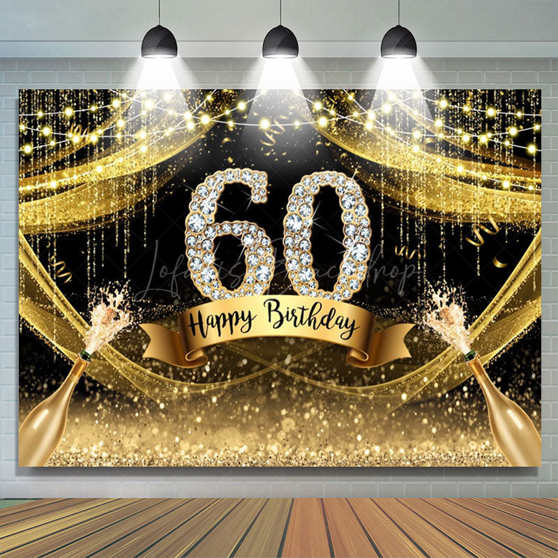 Lofaris Gold Glitter Diamond Champagne 60th Birthday Backdrop