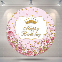 Lofaris Gold Glitter Floral Circle Girl Birthday Backdrop