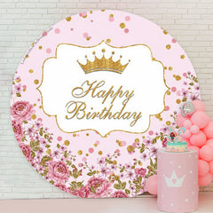 Lofaris Gold Glitter Floral Circle Girl Birthday Backdrop