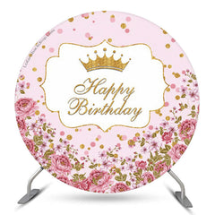 Lofaris Gold Glitter Floral Circle Girl Birthday Backdrop